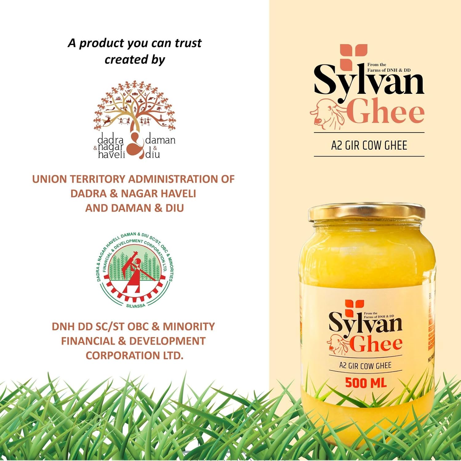 100% Pure A2 Gir Cow Ghee By Sylvan | Natural & Healthy Delicious Desi Ghee Ideal For Frying, Baking | (250ml) 8.4 Ounce | Container Jar