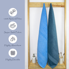 Rangoli 100% Cotton Fibre Bath Towel 1000 Gsm | Highly Durable & Super Absorbent Towel | Skin-Friendly & Quick Drying Luxury Towels (Sky Blue & Blue) - Pack Of 2
