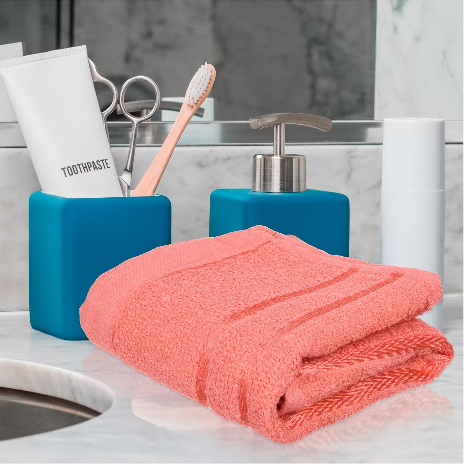 Heart Home Face Towel 600 Gsm | Facewash For Travel Workout Hand Towel | Lining Design Pack Of 3 (Orange)