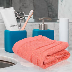 Heart Home Face Towel 600 Gsm | Facewash For Travel Workout Hand Towel | Lining Design Pack Of 3 (Orange)