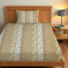 Printed Bedsheet For Single Bed With 1 Pillow Cover - 60 X 90 Inches, Gold Brown | Super Soft - Glace Cotton Breathable & Wrinkle Free - 2 Pcs Set