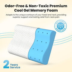 Gel Memory Cervical Neck Pillow For Pain Relief Sleep, White - Queen Size | Improves Posture & Spinal Alignment, Neck Pain Relief Cushion, With Ultra Responsive, Washable Cover - Pack Of 2