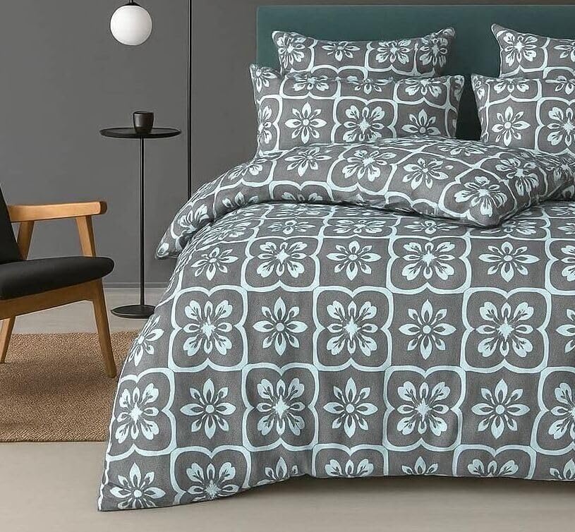 Cotton Queen Size Printed Double Bedsheet With 2 Pillow Covers For Home | 90 X 100 Inches, Grey & Blue - Beautiful Bedsheet Set | Perfect For Gifting Wedding, Anniversary