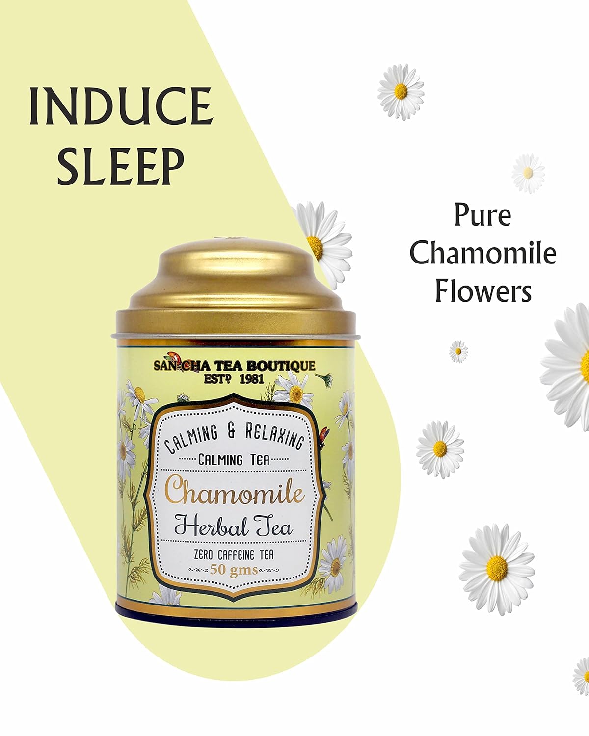 San-Cha Chamomile Herbal Tea - 50gm, 1.7 Ounce | Calming & Relaxing Detox Tea - Zero Caffeine Loose Leaf Tea