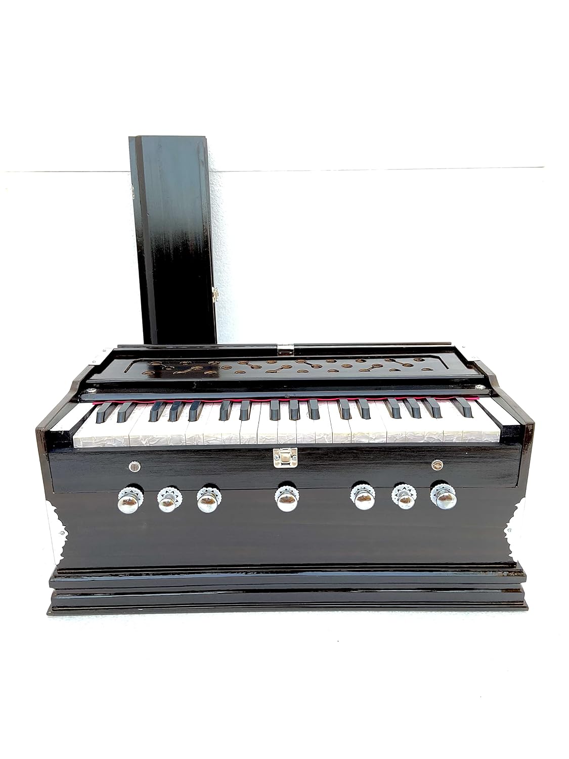 Musical Instrument Harmonium - 7 Stopper, Double Bellow, 39 Keys, Two Reeds (Bass Male), 3 1/4 Octave | Handmade Instrument - Two Side Carry Handles, Jaali Frame On Keys