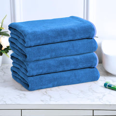 Black Gold The Finer Touch Premium Microfiber Bath Towels 1600 Gsm | Lightweight Ultra-Soft Fade Resistant (Blue) - 4 Pcs