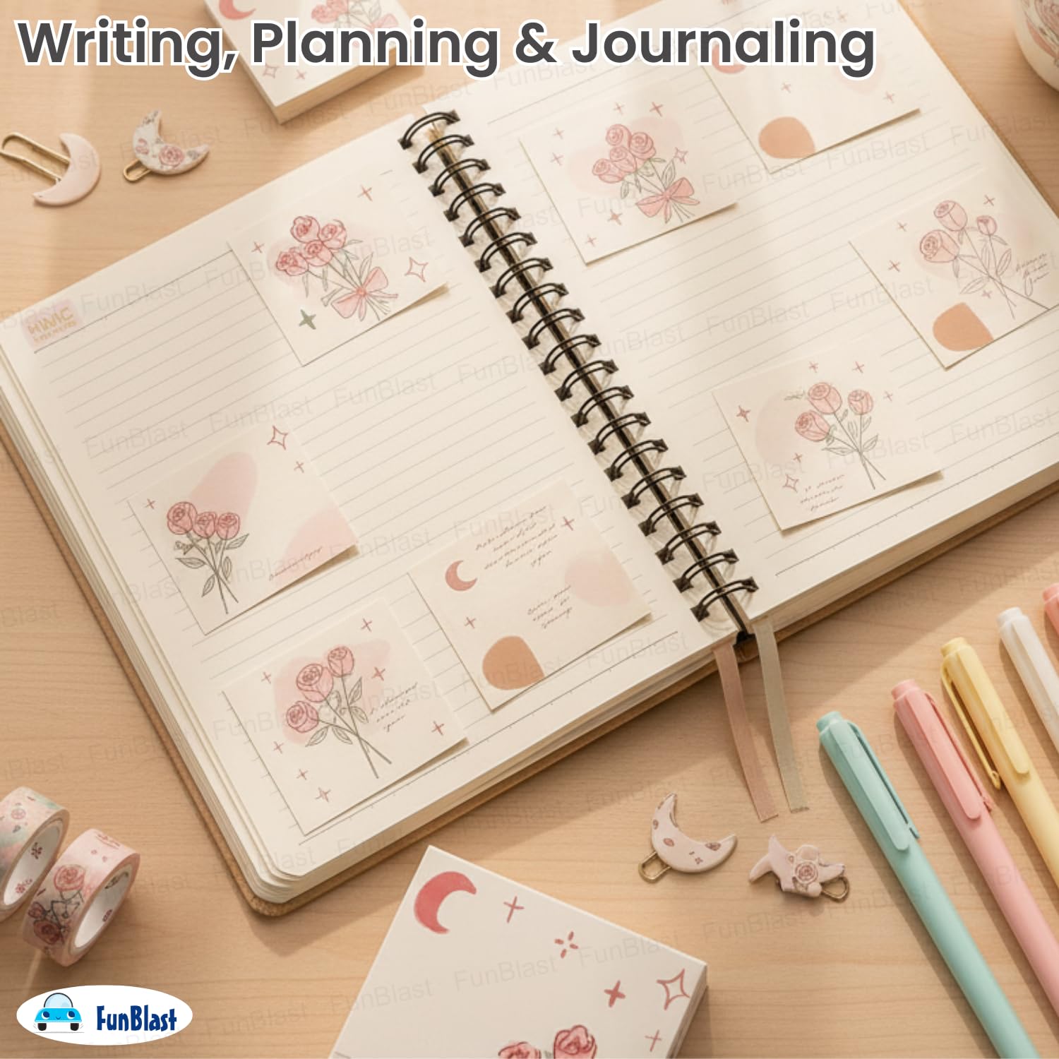 Morning & Rose Sticky Notes –200 Sheets Kawaii Memo Pads | Notes For Study (Floating Moon Rose)