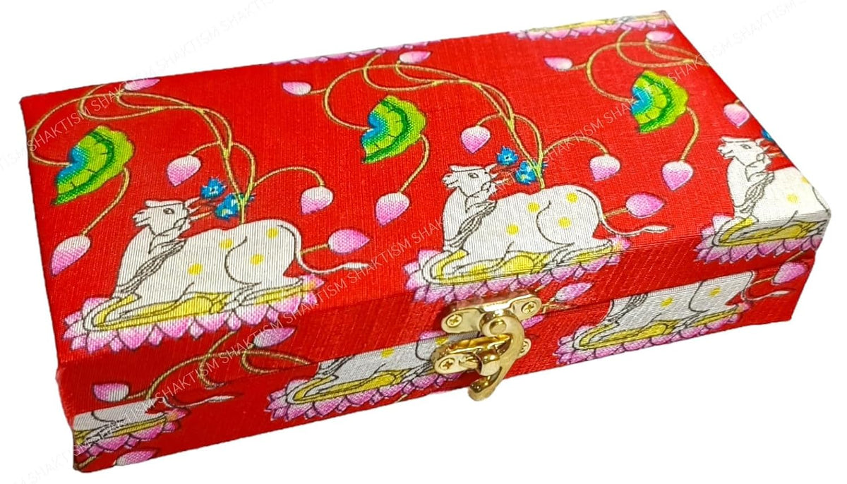 Decorative & Attractive Box Cash Box, Shagun Box, Jewellery Box, Money Box Envelop Wedding, Gift Box, Bangel Box With Cow Lotus Embroidery Design, Colour - Red