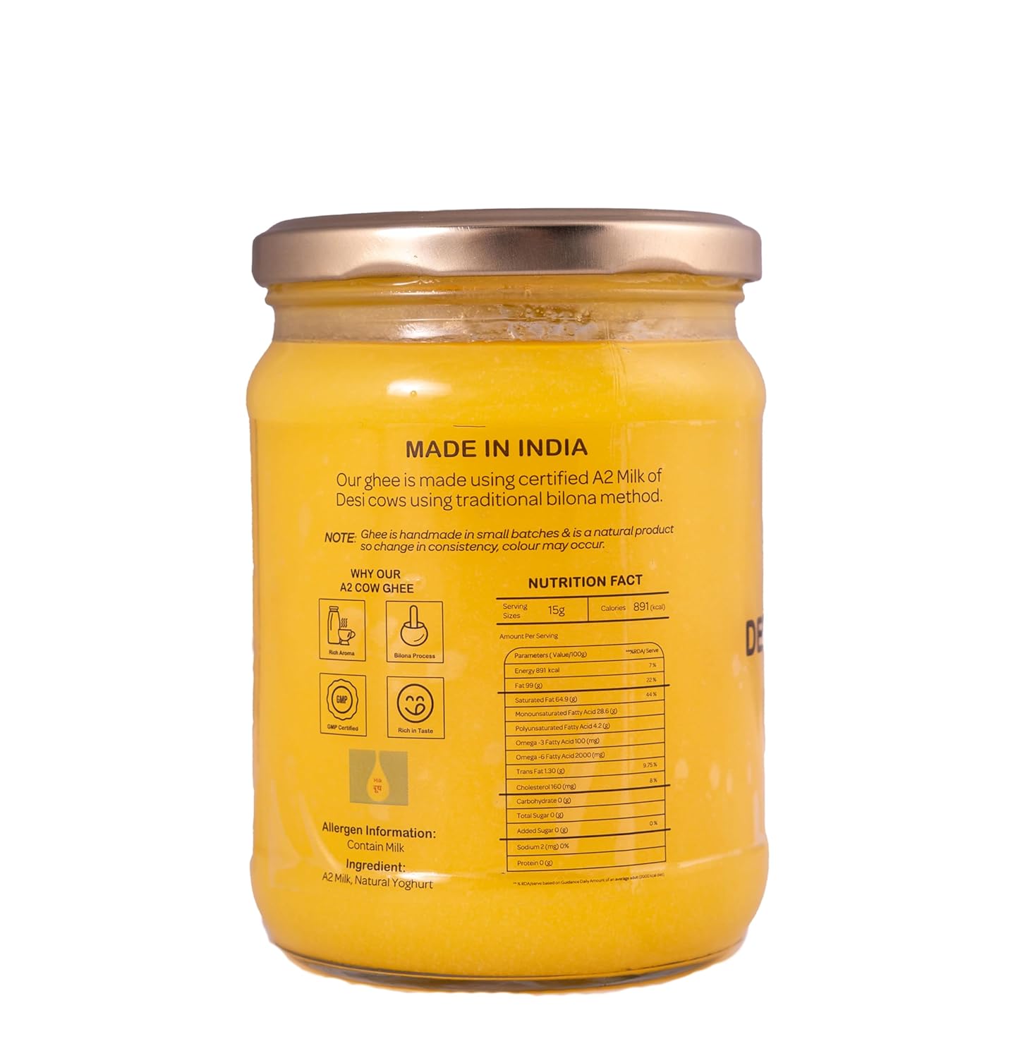 Organic A2 Bilona Desi Cow Ghee By Organik Singh | Great Source Of Energy & Vitamin Healthy Desi Ghee Perfect For Heart Health | (500ml) 16.9 Ounce | Jar Pack