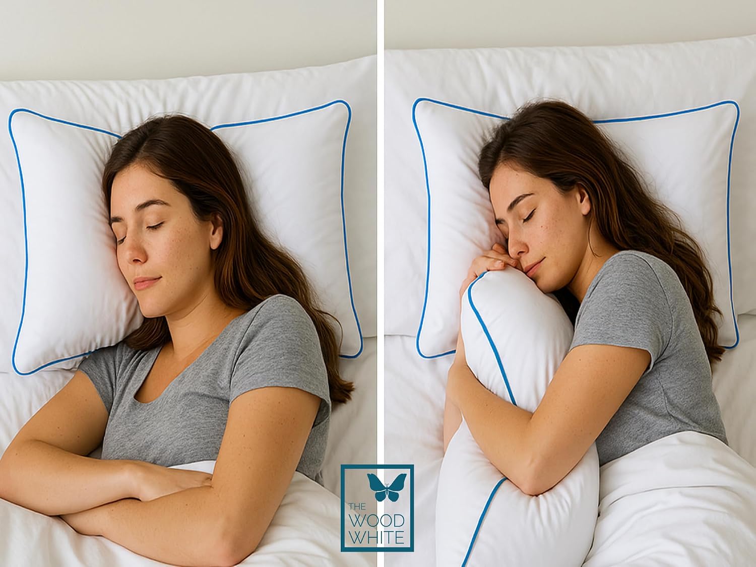 White Pillow With Extra Focus Blue Border & Plush Microfiber Filling Pillow - 41 X 61 Cm | Comfortable & Cozy Sleeper Pillow, For Back, Side & Stomach Sleepers - Pack Of 2