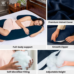 Full Body C Shape Pregnancy Pillow For Women, Maternity Pillow, Navy Blue | Pillow Gift For Pregnancy Sleeping, Premium Velvet Cover With Zip | Adjustable, Relieves Pain, Multipurpose