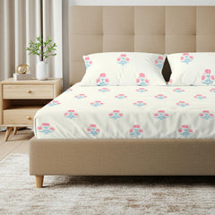 100% Cotton Bedsheet Set For Double Bed, Queen Size, 2 Pillow Covers - 88 X 100 Inches, Cream & Pink | Perfect For Sensitive Skin, Ideal Gifting Choice For Weddings Or Anniversaries