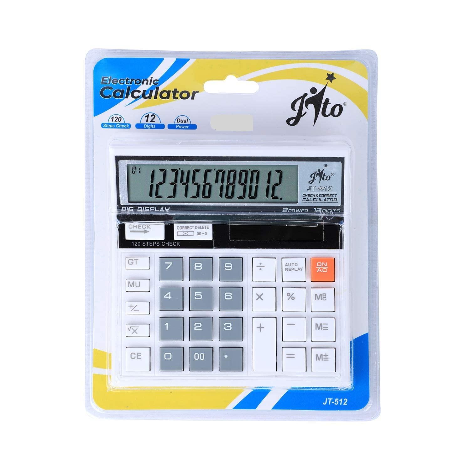 Jito 12 Digits Jt-512 White- Grey 1 Year Warranty Electronic Calculator | 3 Year Battery Life, Solar & Battery