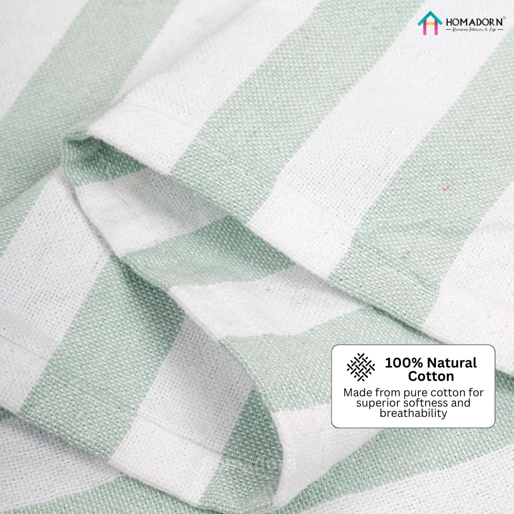 Homadorn 100% Cotton Striped Fouta Bath Towels 1400 Gsm | Soft Quick Dry & Absorbent Hand-Knotted Tassels | Turkish Hamam Towel (Green- White)- Pack Of 4