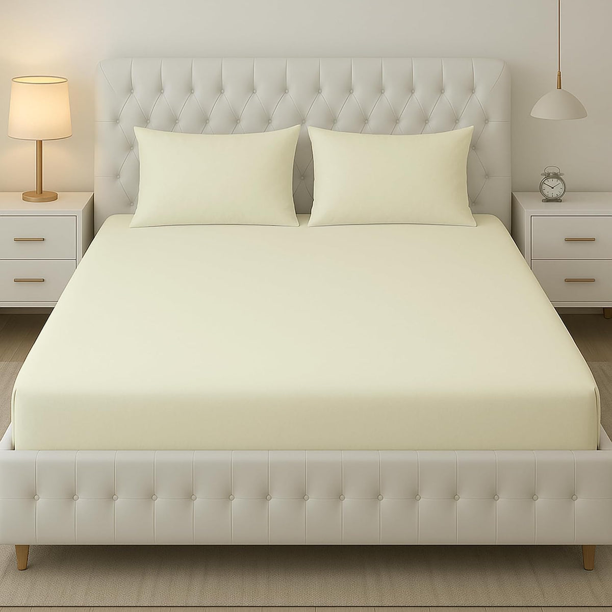 Solid Cream Bedsheet For King Size With 2 Pillow Cover (90 X 95 Inches) | Softer & Durable For All Season | Ideal For Daily Use Home Bedsheet