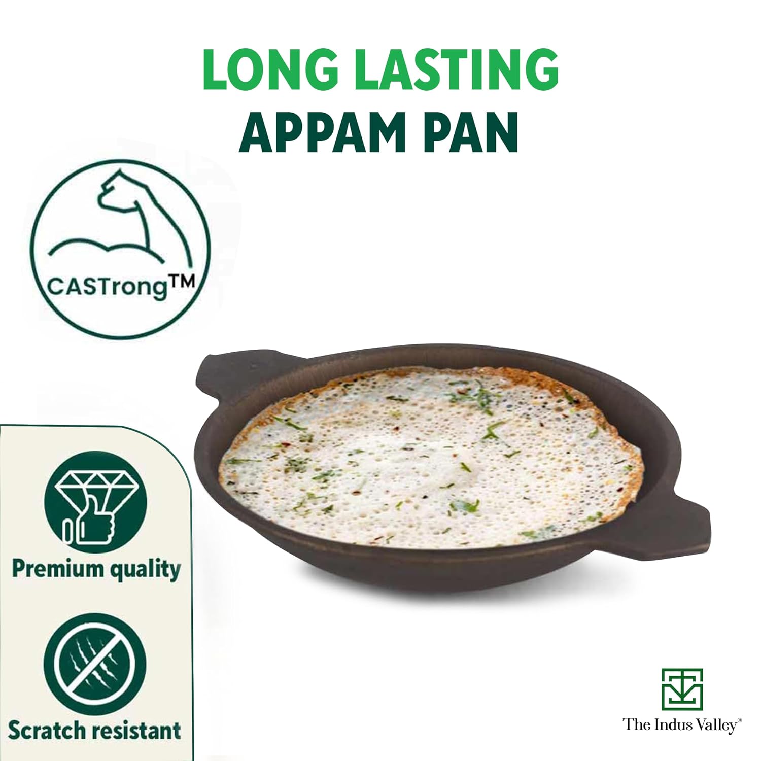 Super Smooth Black Cast Iron Appam Pan - 22 Cm, 8.7 Inch, 0.5 Liter, 1.7 Kg | Gas Compatible, Nonstick Pre-Seasoned Appam Pan, 100% Pure & Toxin-Free, No Chemical Coating