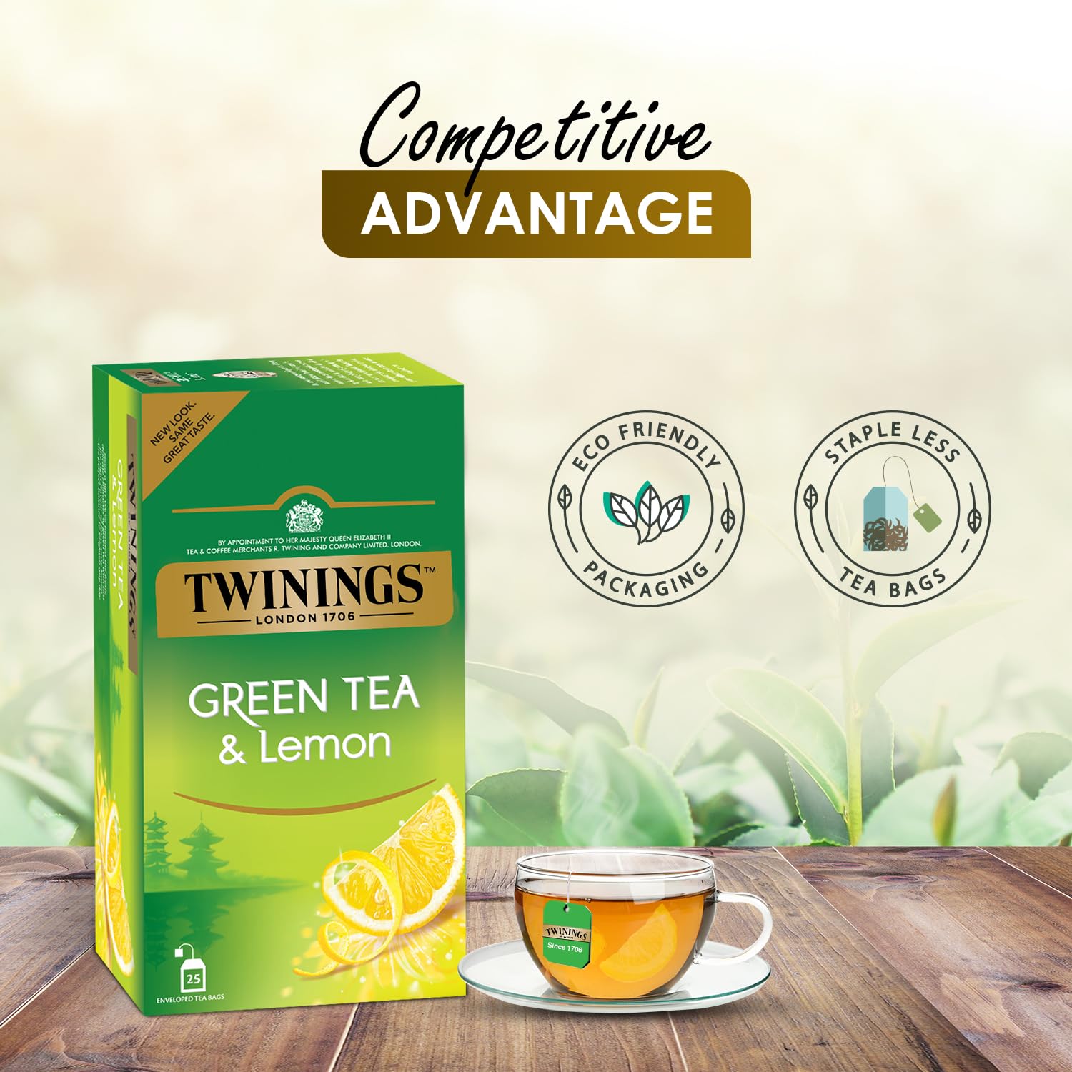 Twinings Green Tea & Lemon - 50gm, 1.7 Ounce, 25 Enveloped Tea Bags | Deliciously Sweet & Tangy Lemon - Low Caffeine Green Tea