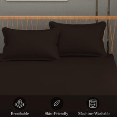 Queen Size Solid Plain Bedsheet Set Includes 2 Pillow Covers - 90 X 95 Inches, Brown | Exceptional Softness & Breathability | Premium Microfiber Material