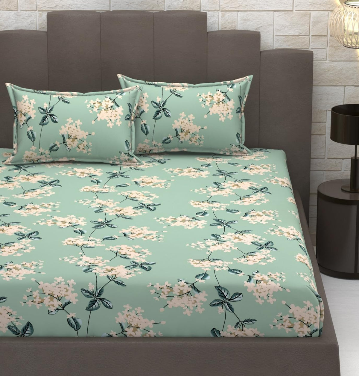 Elastic Fitted Double Bedsheets For King Size With 2 Pillow Covers - 72 X 78 X 10 Inches, Pista Green | Premium Heavy Cotton All Around Elastic Fitted | Ideal For Hotel, Home, Bedroom