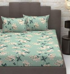 Elastic Fitted Double Bedsheets For King Size With 2 Pillow Covers - 72 X 78 X 10 Inches, Pista Green | Premium Heavy Cotton All Around Elastic Fitted | Ideal For Hotel, Home, Bedroom