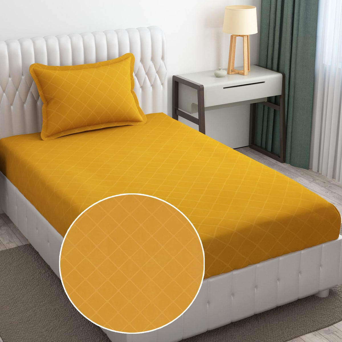 Soft Microfiber Single Bedsheet With 1 Pillow Covers - 60 X 90 Inches | Yellow, Barfi Design | Wrinkle Free Design & Easy To Wash | Refreshing Your Bedroom Look