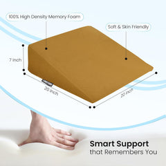 Wedge Pillow Memory Foam For Back Support, Tan, Wedge Medium Size - 20 X 20 X 7 Inch | Wedge Cushion Pillow, Acid Reflux, Snoring, Gerd, Leg Elevation, Pregnancy, Washable Cover