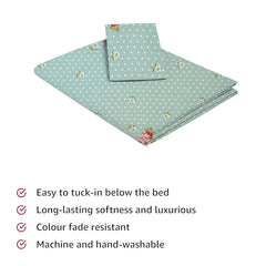 Printed Single Bedsheet Size With 1 Pillow Cover - 60 X 90 Inches, White & Green | Cotton Wrinkle Free Soft, Breathable | Durable & Long-Lasting