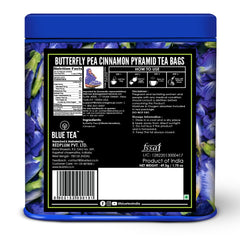 Blue Tea Butterfly Pea Flower Cinnamon Herbal Tea - 30 Pyramid Tea Bags | Supports Overall Health & Well Being - Caffeine Free, Non-GMO, Antioxidant-Rich