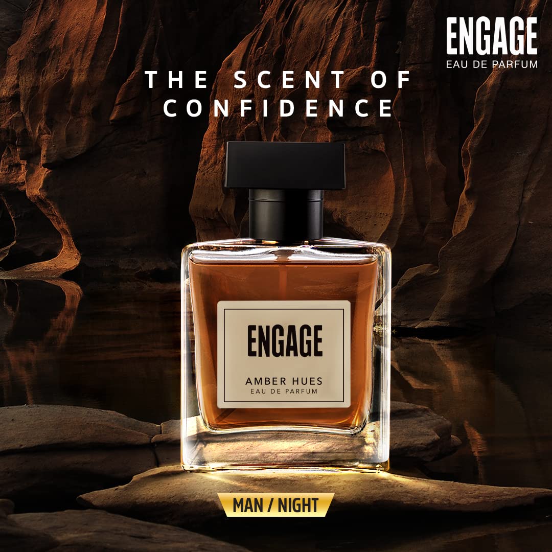 Engage Amber Hues Eau De Parfum For Men Long Lasting Smell , Ambery & Warm Fragrance Scent , For Special Occasions , Gift For Men , Free 3ml Tester