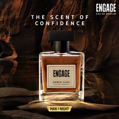 Engage Amber Hues Eau De Parfum For Men Long Lasting Smell , Ambery & Warm Fragrance Scent , For Special Occasions , Gift For Men , Free 3ml Tester