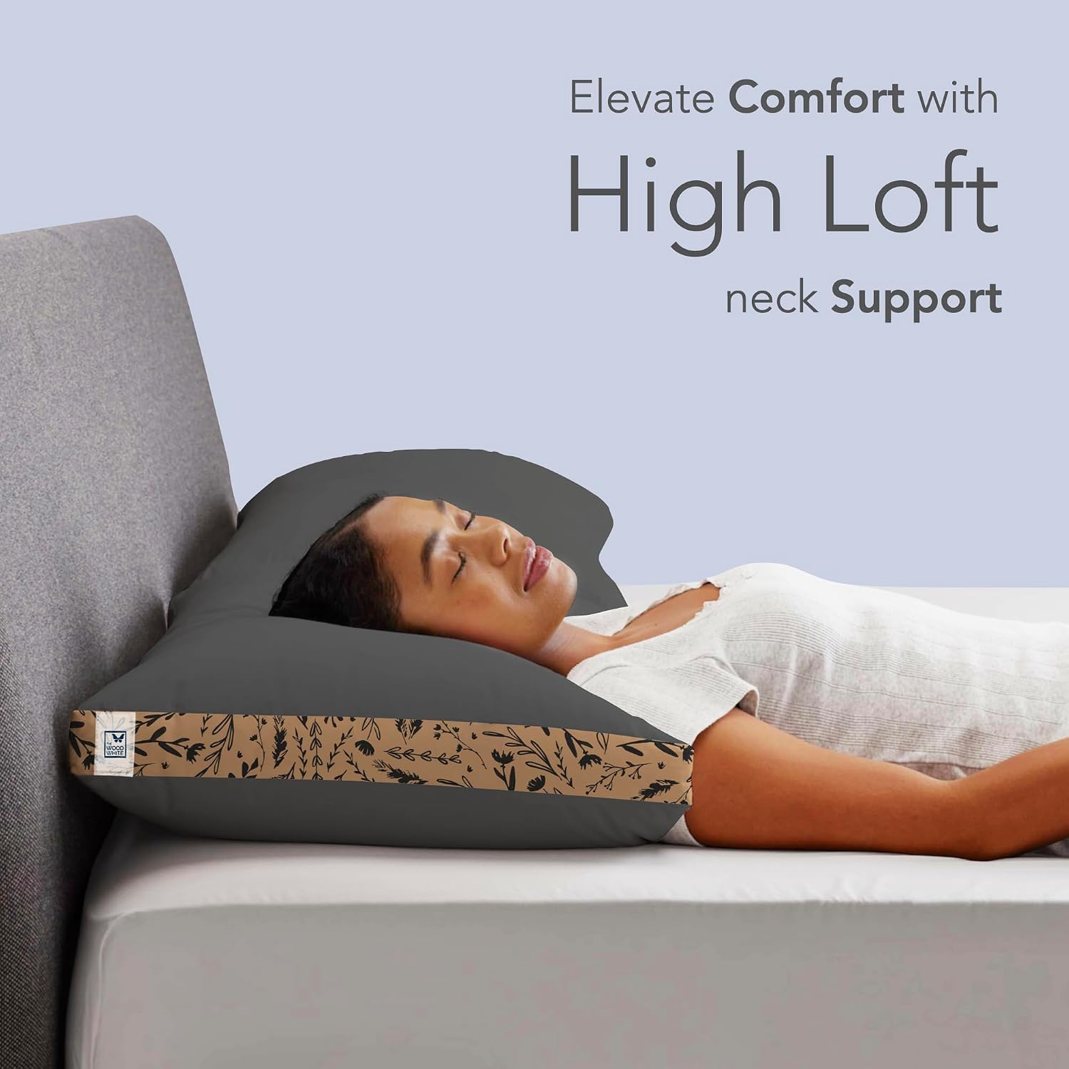 Soft Microfiber High Loft Pillow, Neck Support, Sleep Well In 43 X 69 Cm | Printed Gusset Of Extra 5 Cm Height For Soft Comfortable Sleep, Grey Quill | Bed Pillow, Supportive - Set Of 2