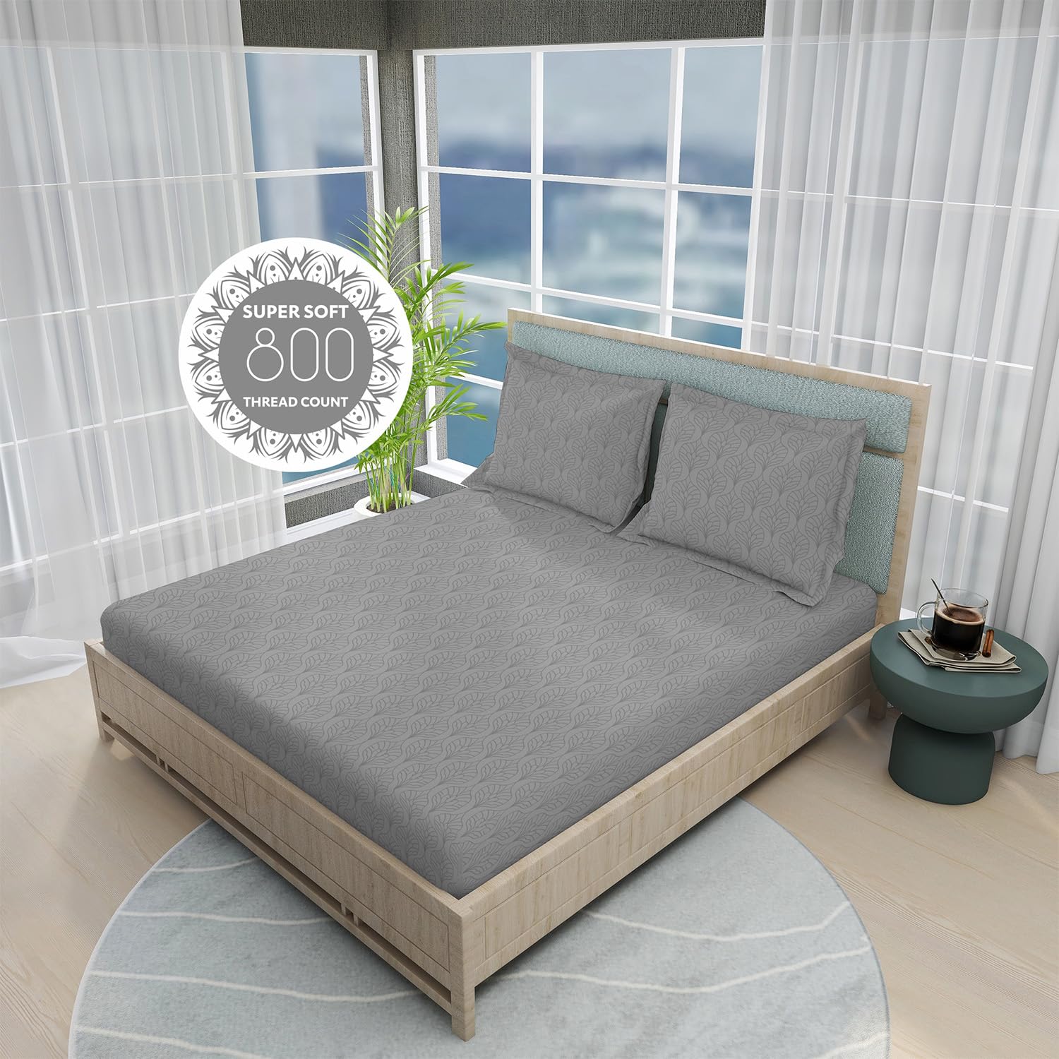 Cotton Blend Bedsheet King Size Set With 2 Pillow Covers - Size 107 X 101 Inches, Grey | Light Weight & Breathable, Bedsheets Safe & Comfortable For Every Season