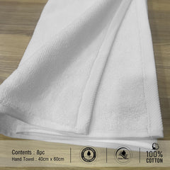 The Veloure Hotel White Hand Towel 700 Gsm | Pure Cotton Super Soft Anti Microbial Towels (Set Of 8)