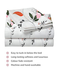 Printed King Size Bedsheet With 2 Matching Pillow Covers - 90 X 90 Inches, White | Durable & Long-Lasting | Naturally Soft, Breathable, & Skin-Friendly