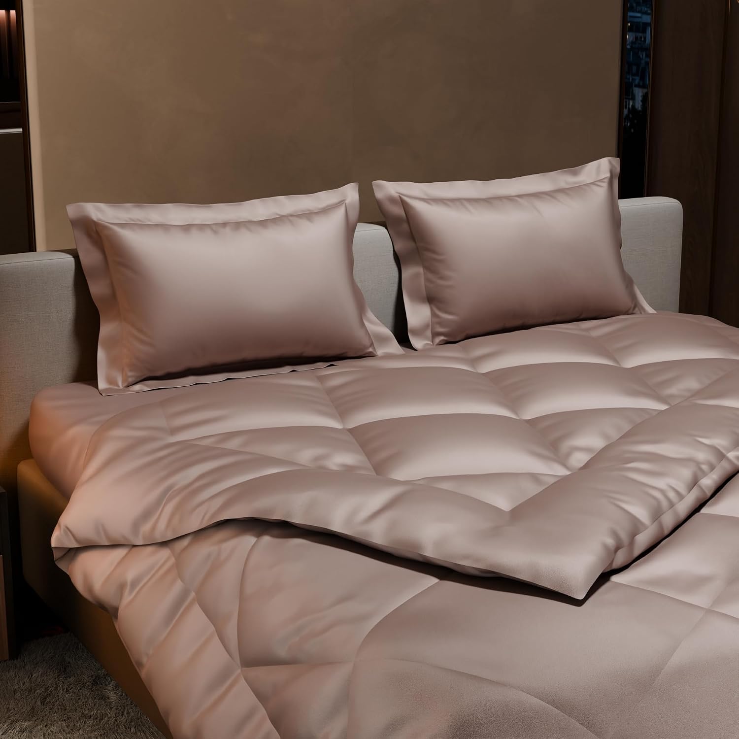 Comforter Set With Double Bedsheet & Pillow Covers - 90 X 100 Inches, Champagne | Complete Bedding Set, Ideal Gifts For Couples, Bedroom Home Furnishing, Date Night