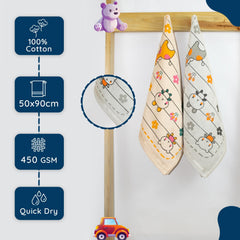 Rangoli 100% Cotton Baby Bath Towel 600 Gsm | Super Soft & Highly Absorbent, Anti-Bacterial, Multipurpose Towels (Light Grey & Light Beige) - Pack Of 2