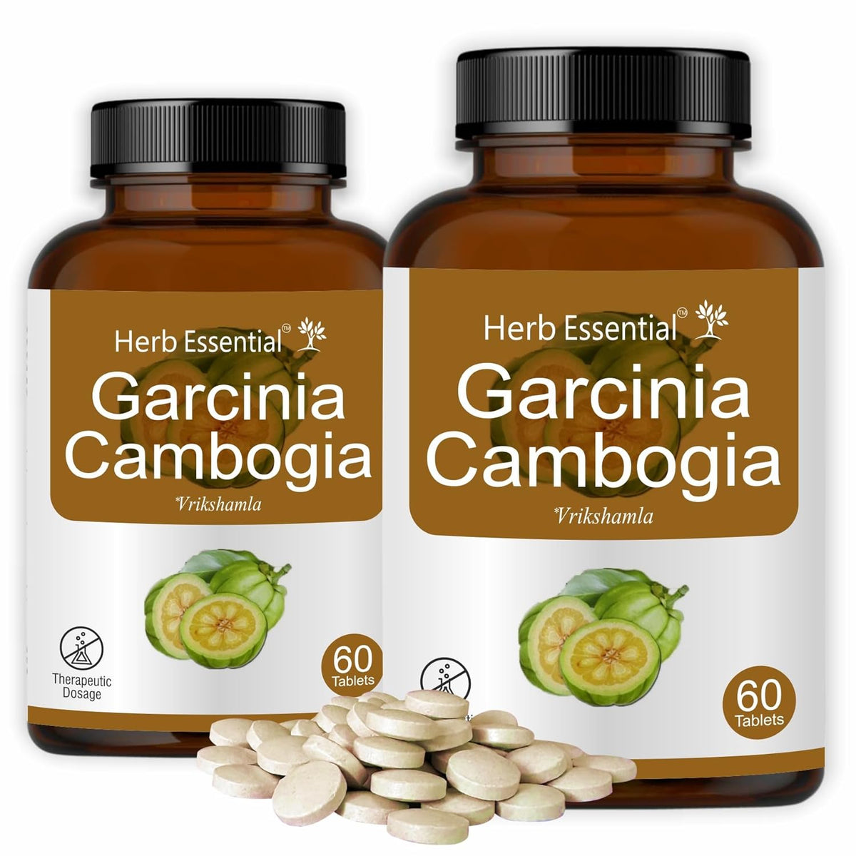 Herb Essential Pure Garcinia Cambogia Extract 500mg, Weight Loss | 60 Tablets 100gm 0.2lbs Each Pack Of 2