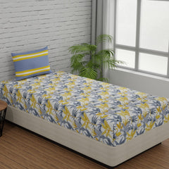 Single Bedsheets With 1 Pillow Cover - 55 X 88 Inches, Flamingo & Stripes Grey & Yellow | Soft & Breathable Fabric | Comfortable For Daily Use