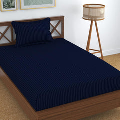 Glace Cotton Single Bedsheet With 1 Pillow Cover (89 X 57 Inches, Navy Blue) | Long Lasting Durability & Comfort For Your Living Space