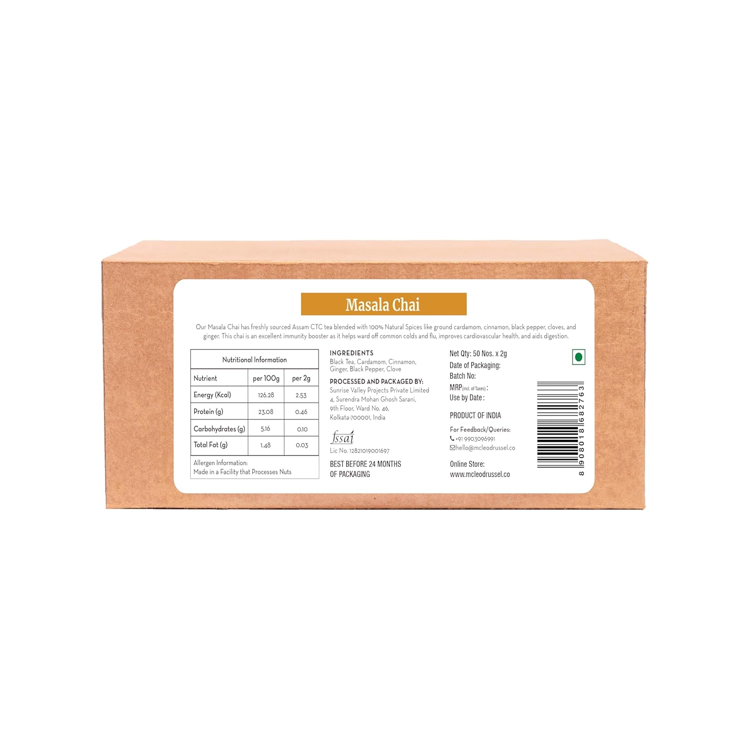 McLeod Russel 1869 Masala Chai - 100gm, 3.5 Ounce, 50 Pyramid Tea Bags | Immunity-Booster Garden Fresh CTC Tea - 100% Natural Spices | Low Caffeine Loose Leaf