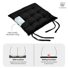 Square Chair Pads Cushion, For Comfortable Sitting, Black Color - 40 X 40 Cm | Seat Cushions With Ties For Sitting, Pooja, Dining & Office Table | Furniture Cushion, Washable - Pack Of 4