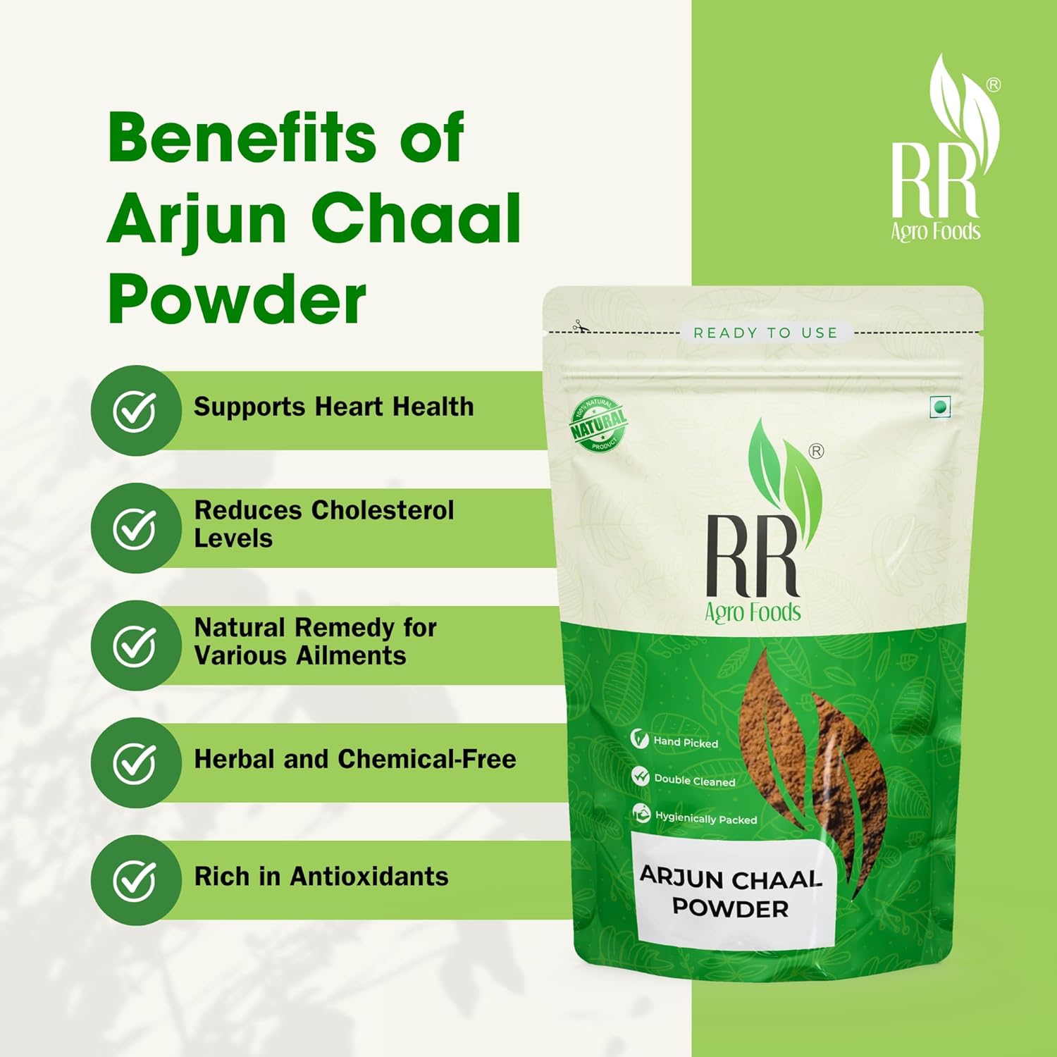 Rr Agro Foods Arjuna Chaal Terminalia Brak Powder, Herbal Remedy For Heart & Blood Vessels Health, High Blood Pressure & Cholesterol | 400gm 0.8lbs