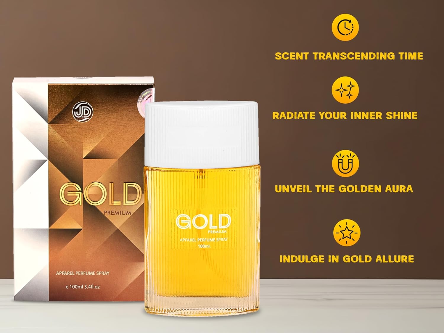 JD International Gold Premium Apparel Unisex Perfume With Long Lasting Fragrance - 100ml, 3.4 Fl.oz. | Unisex Perfume