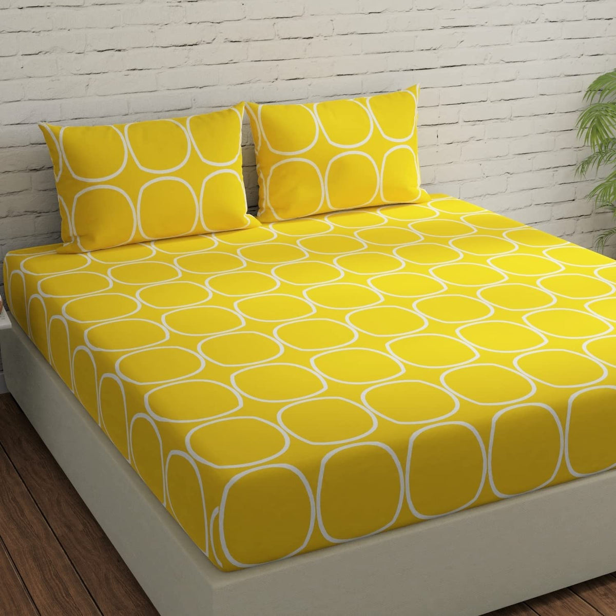 Cotton Double Bedsheet For Queen Size With 2 Pillow Covers - 88 X 96 Inches, Yellow | Good For Guest Houses, & Daily Home Use