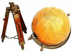 Antique Nautical Brass World Globe & Map With Tripod Stand Home Studio, Living Room Decoration, For Kids & Students Learning, Pack Of 1