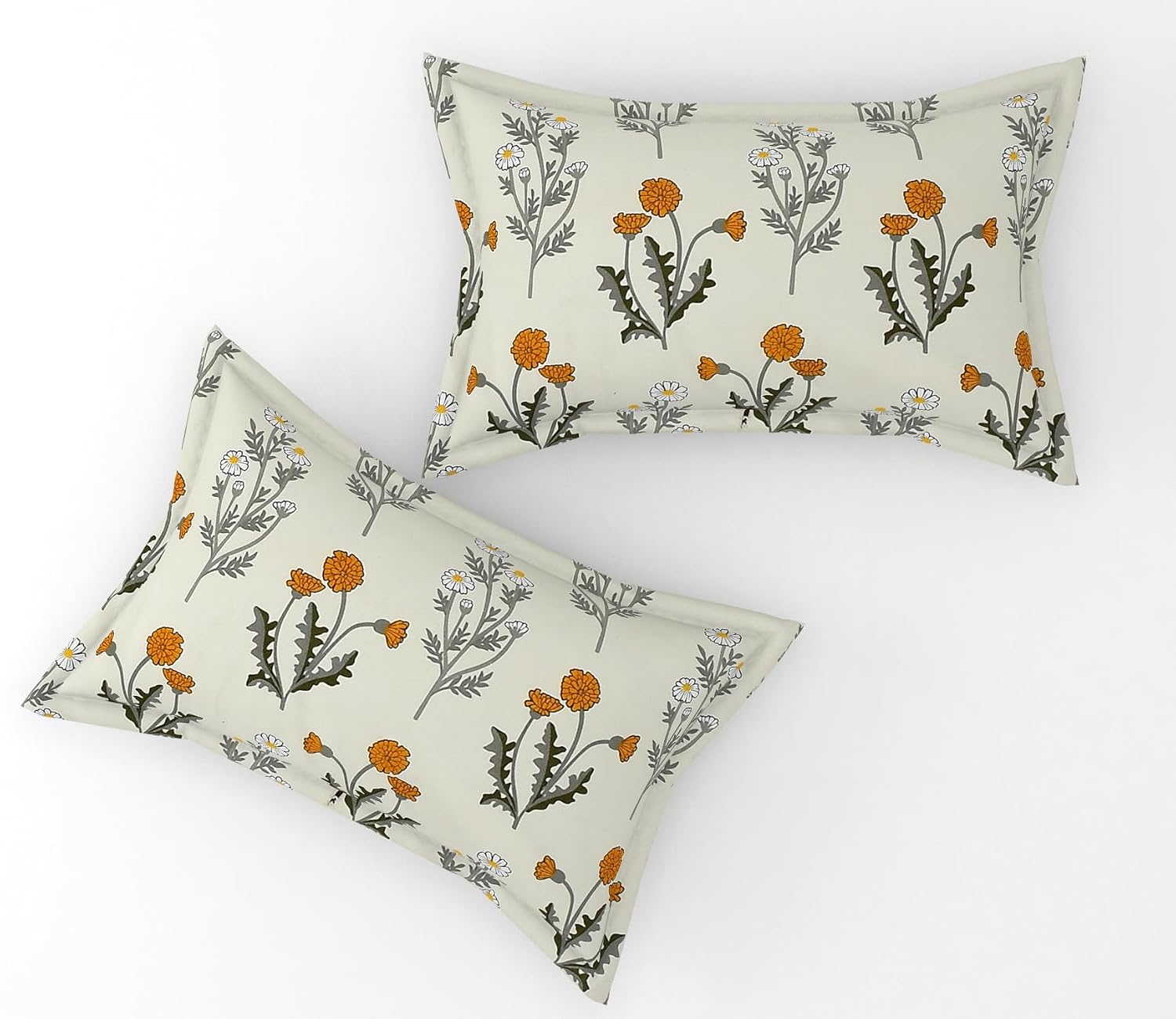 1 Elastic Fitted Bedsheet For King Size & 2 Pillow Covers - 78 X 72 Inches, Cream & Mustard | Elegant Floral Print Design & Skin-Friendly