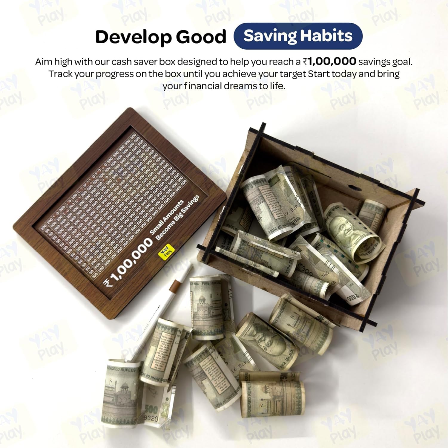 Wooden Money, Piggy Bank, Money Box, Coin Box With Carved Design For Kids, Savings Challenge Box, Cashbox,Cash Vault Wooden Savings Box | Colour - Brown