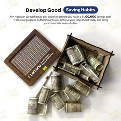 Wooden Money, Piggy Bank, Money Box, Coin Box With Carved Design For Kids, Savings Challenge Box, Cashbox,Cash Vault Wooden Savings Box | Colour - Brown