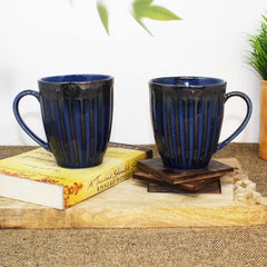 Handcrafted Midnight Blue Drip Ceramic Coffee Mug Set Of 2 - 350ml Each | Ceramic Mugs For Coffee, Tea, Milk - Microwave Safe & Dishwasher Safe