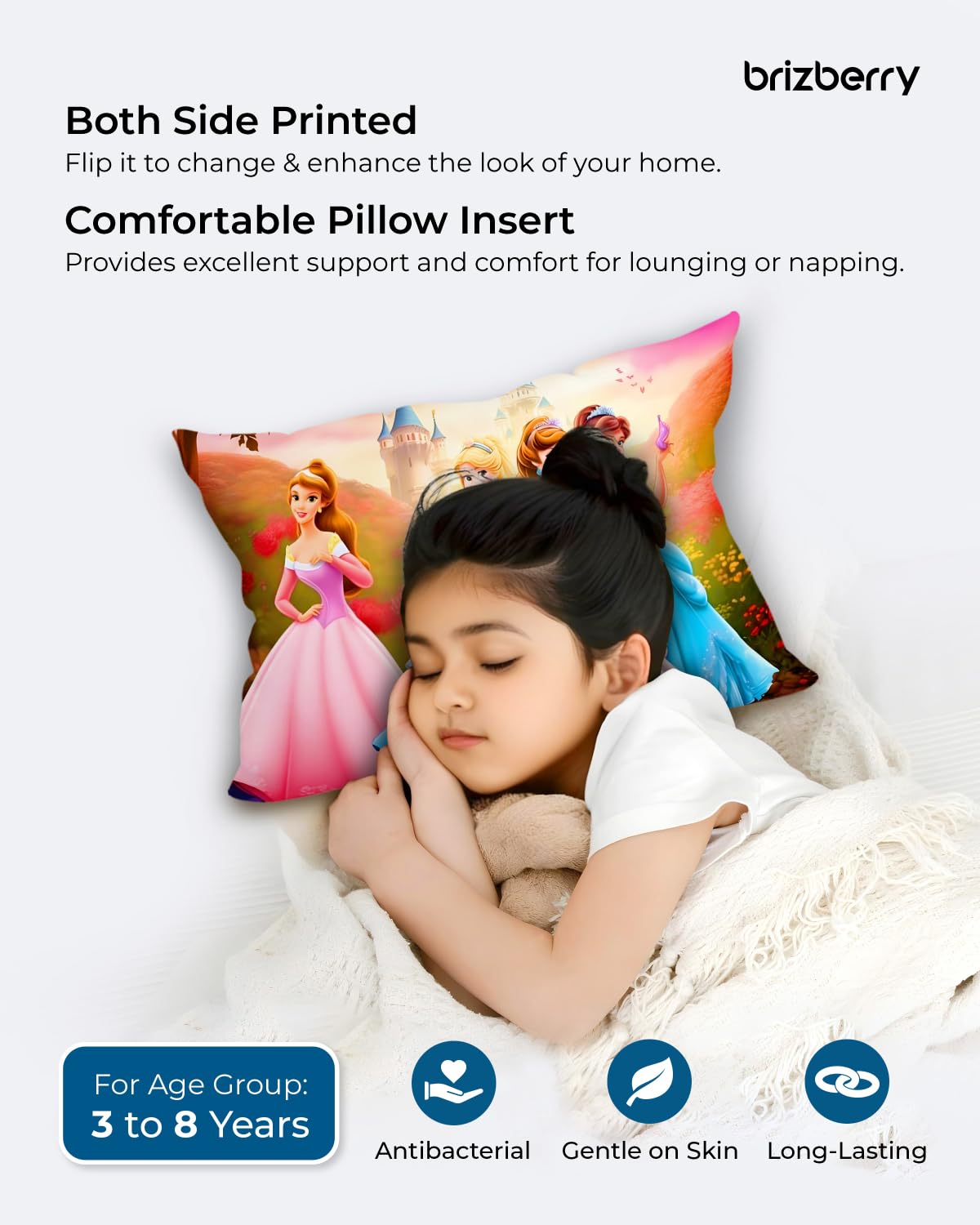 Kids Pillow Cushion With Super Soft Fabric Pillow - 12 X18 Inches | Animal & Cartoon Prints, Soft Pillow, Dual Sided Design | Multi-Purpose, Durable & Easy Care, Made In India - Design 12